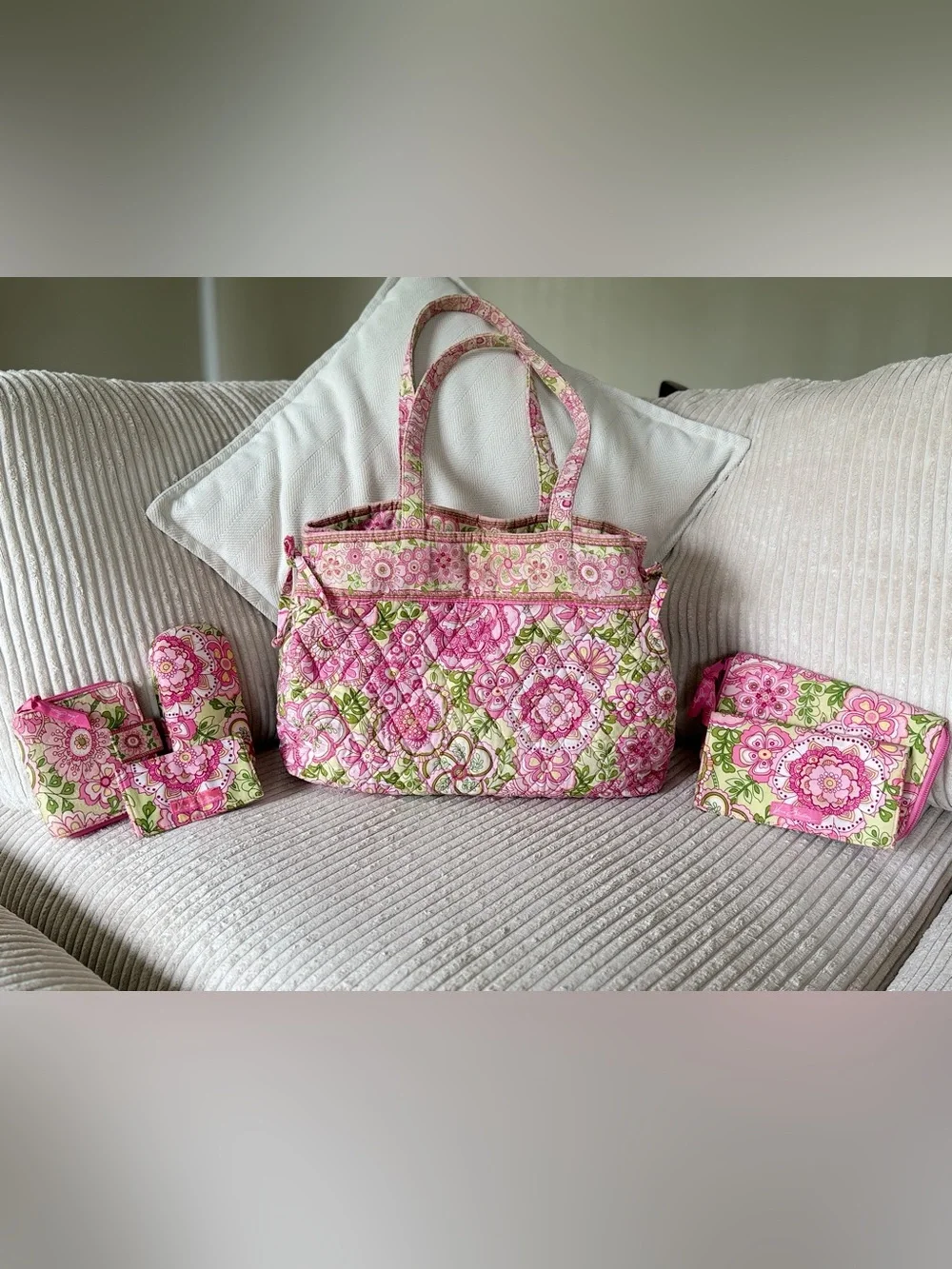 Rare Vintage Vera Bradley Pink Petal Tote Bag & Accessory Set Quilted Florals